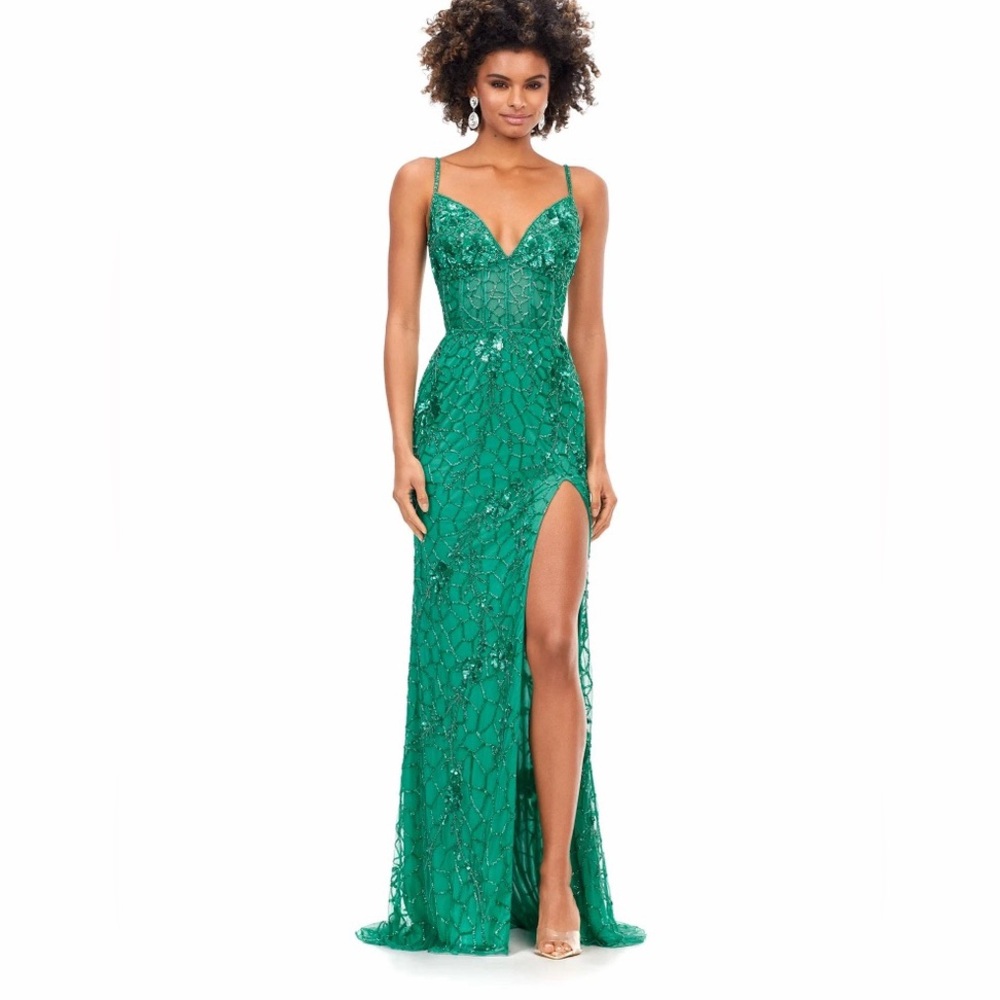 Prom Dress: Ashley Lauren #11256 Sequin Gown with Lace Up Back